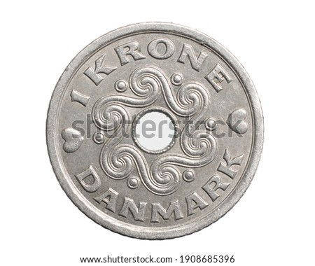 1 danish krone coin isolated on white background