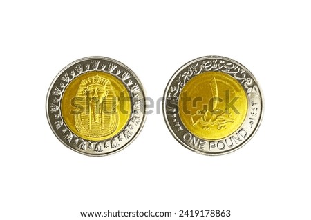 1 Egyptian pound coin, metal Egypt currency, one egyptian pound metal coin isolated on white background