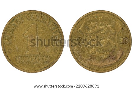 1 Estonian eesti crwon (EEK) coin with both sides on isolated white background