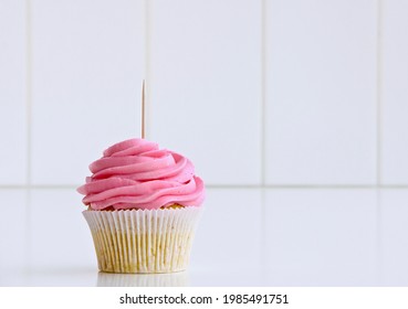 1 Pink Cupcake With Stick For Topper , Cupcake Mock Up