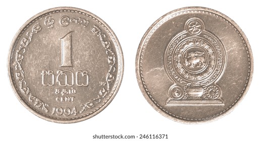 1 Sri Lankan Rucents Coin Isolated On White Background 1 Sri Lankan Rucents Coin Isolated On White Background