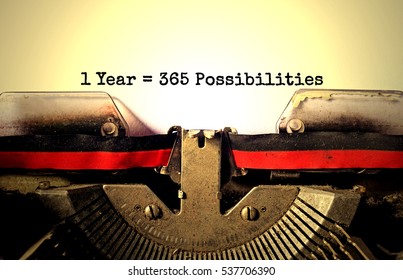 1 Year = 365 Possibilities typed words on a vintage typewriter - Shutterstock ID 537706390