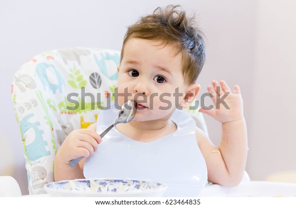 1 Year Old Baby Eat Their Stock Photo Edit Now 623464835