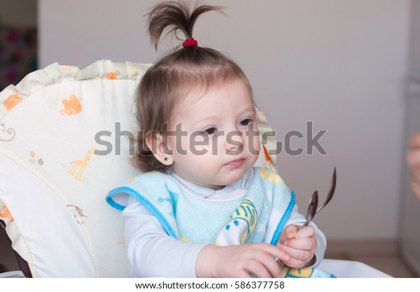 1 Year Old Baby Girl Sits Stock Photo Edit Now 586377758
