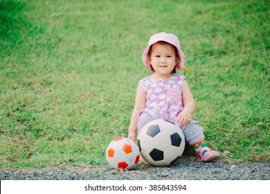 1 Year Old Baby Playing Soccer Football.