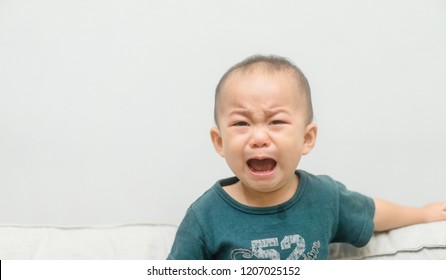 1 Year Old Crying Asian Baby Boy.Sadness And Cry Concept.