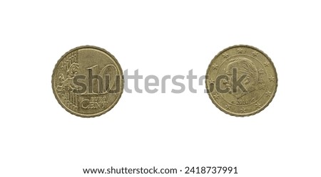 10 cent Euro coin from Spain 2010, obverse and reverse.