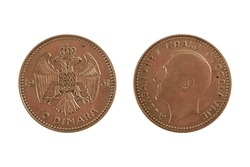10 Dinara 1931 Aleksandar I. Coin Of Yugoslavia. Obverse Effigy Of King Aleksandar I Facing Left. Reverse Coat Of Arms Of Yugoslavia, Denomination Below