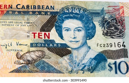 10 Eastern Caribbean Dollars Bank Note.