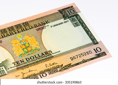 10 Hong Kong dollar bank note. Hong Kong dollar is the national currency of Hong Kong - Shutterstock ID 335190863