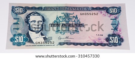 10 Jamaican dollars.  Jamaican dollars is the national currency of Jamaica