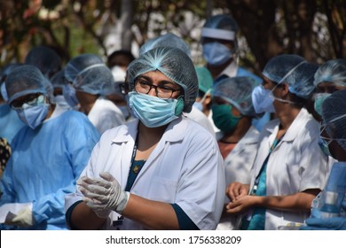 10 May 2020- Pune, India: Medical Staff Bid Farewell To Patients Who Were Discharged After Undergoing Treatment Of Pandemic Coronavirus From National Institute Of Construction Management And Research