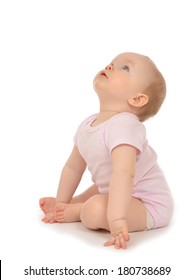 10 Month Child Baby Toddler Sitting Happy Smiling Looking Up On A White Background