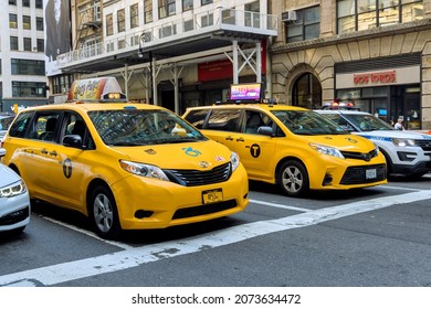 10 NOVEMBER 2021 New York NY USA: New York City Taxi Cab Yellow In NYC America USA.