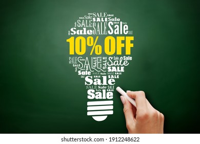 10% OFF Sale light bulb word cloud collage, business concept on blackboard