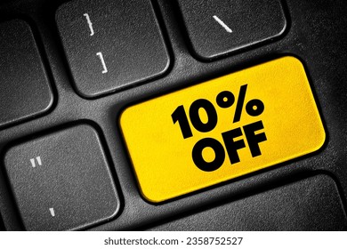 10% Off text button on keyboard, concept background