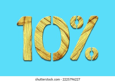 10 percent. Wooden numbers, isolated on a blue background.Business.Sales. Trade. Design element Background