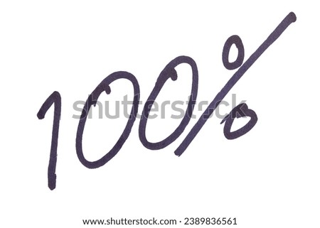 100% black color line Hand writing one hundred percentage hand free drawing isolated on white background. This has clipping path.