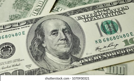 100 Dollars bill and portrait Benjamin Franklin on USA money banknote