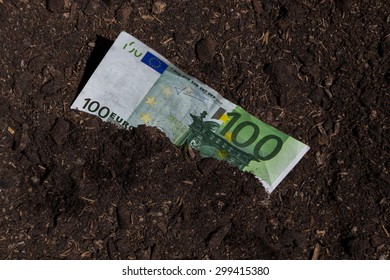 100 Euro Bank Note In Soil