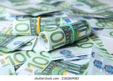 100 Euro banknotes as background, closeup. Money exchange - Shutterstock ID 2182869083