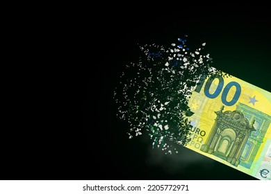 100 euro bills scattered in the air. money inflation concept. the disappearance of banknotes, hyperinflation. financial crash, euro banknotes, high living costs. - Shutterstock ID 2205772971