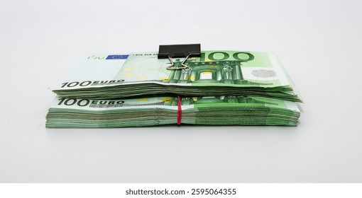 100 Euro – Stack of Banknotes with Clip, Financial Wealth and Savings Concept