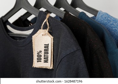 100% Natural T-shirt Clothing With Label. Eco Cotton.