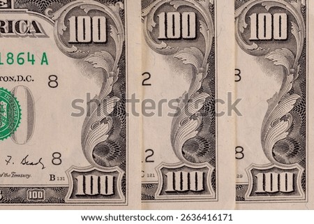 100 old US dollars close up, details of money with a face value of one hundred American dollars, obverse of dollars