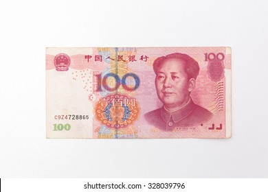 100 Yuan China Banknote On White Background