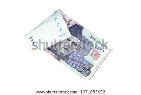 1000 Five Thousand Rupees Pakistani Currency Bank note folded isolated on a white background 
