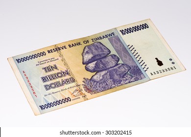 10000000000 (Ten Billion) Zimbabwe Dollars Bank Note. One Of Manny Currences In Zimbabwe