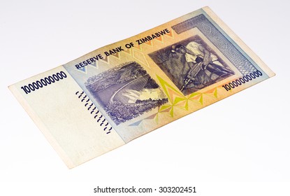 10000000000 (Ten Billion) Zimbabwe Dollars Bank Note. One Of Manny Currences In Zimbabwe