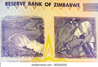 10000000000 (Ten Billion) Zimbabwe Dollars Bank Note. One Of Manny Currences In Zimbabwe