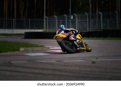 10-05-2021 Lithuania, Kaunas MotoGP Rider, Motorcyclist Rides At Fast Sport Bike.