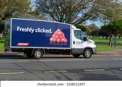 10/09/2019 Portsmouth, Hampshire, UK A Tesco grocery delivery van on the road with freshly clicked written on the side of the van