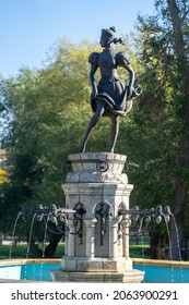 10.13.2021 - Eger, Hungary: beautiful woman statue sculpture founain in Eger szépasszony völgy wine region