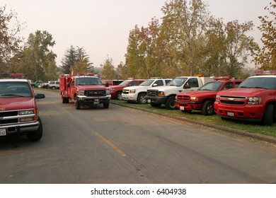 10-25-2007 Santiago Canyon Wild Fires Staging Area With Fire Trucks, Police, And Everyone Involved Series