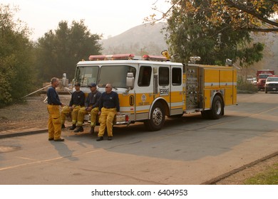 10-25-2007 Santiago Canyon Wild Fires Staging Area With Fire Trucks, Police, And Everyone Involved Series