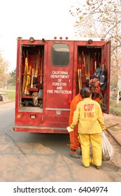 10-25-2007 Santiago Canyon Wild Fires Staging Area With Fire Trucks, Police, And Everyone Involved Series