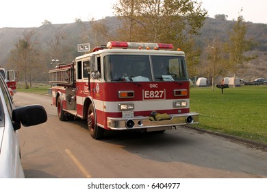 10-25-2007 Santiago Canyon Wild Fires Staging Area With Fire Trucks, Police, And Everyone Involved Series