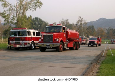 10-25-2007 Santiago Canyon Wild Fires Staging Area With Fire Trucks, Police, And Everyone Involved Series