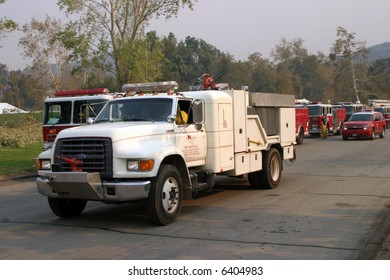 10-25-2007 Santiago Canyon Wild Fires Staging Area With Fire Trucks, Police, And Everyone Involved Series