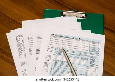 1040 Tax Return Form  On Wooden Table