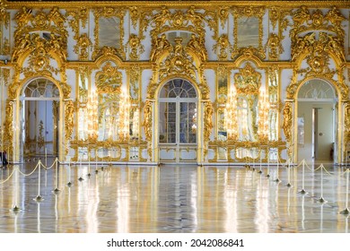 1.07.2021 Russia St. Petersburg. The interior of the hall, Catherine Palace, Tsarskoe Selo, Pushkin.
