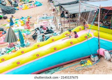10-APRIL-2019 - Songkran Day, people come to have enjoying at the Ping River. Kamphaeng Phet Province, Thailand.