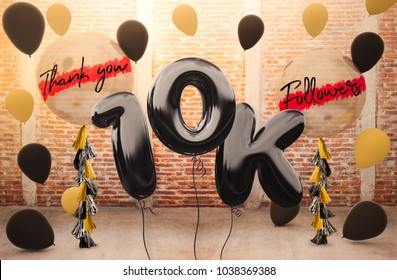 10k or 10 000 followers thank you with brilliant balloons background for your celebration and appreciation - 10k instagram followers celebration