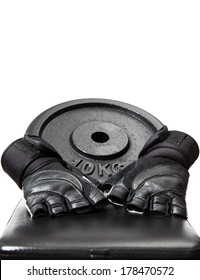 10kg Weight With Fitness Gloves On A Bench