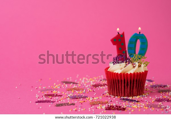 10th Birthday Cupcake Pink Background Stock Photo (Edit Now) 721022938