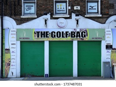 10th May 2020, Drogheda, Co Louth, Ireland. The Golf Bag Store In Drogheda Town, Closed During The Coronavirus Covid 19 Pandemic. 